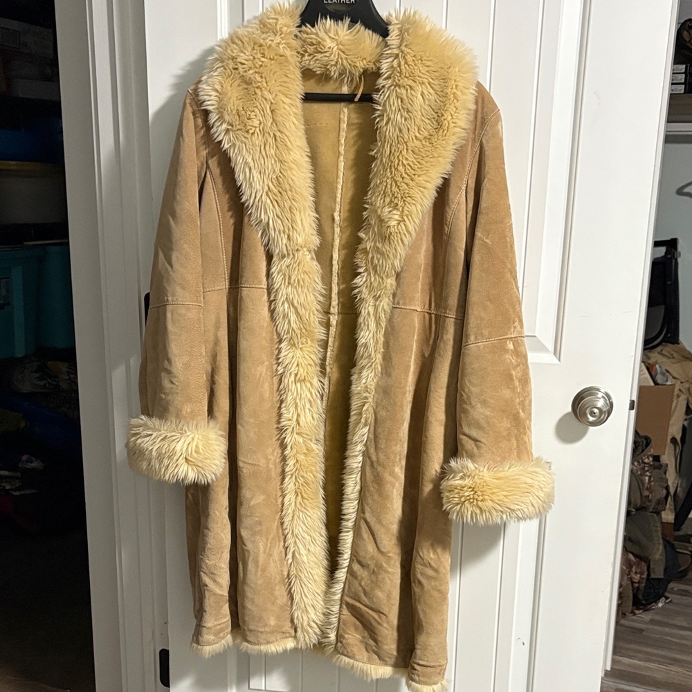 Wilsons Leather Tan Teddy Jacket with Faux Fur